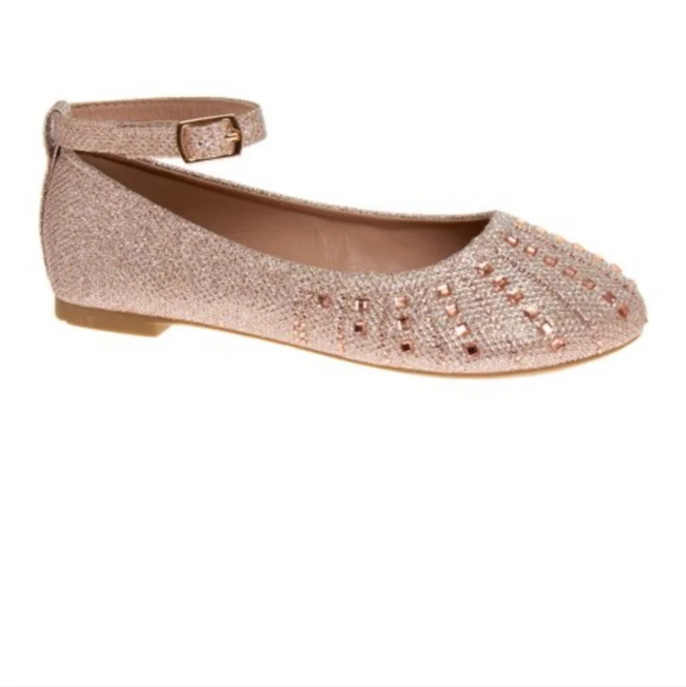 Badgley Mischka Rose Gold Bead-Accent Ankle-Strap Flat Toddler 7, Big Girl 4